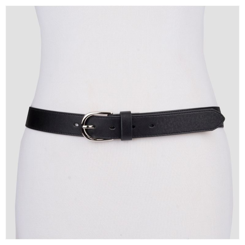 Black faux leather fashion belt with polished buckle from target